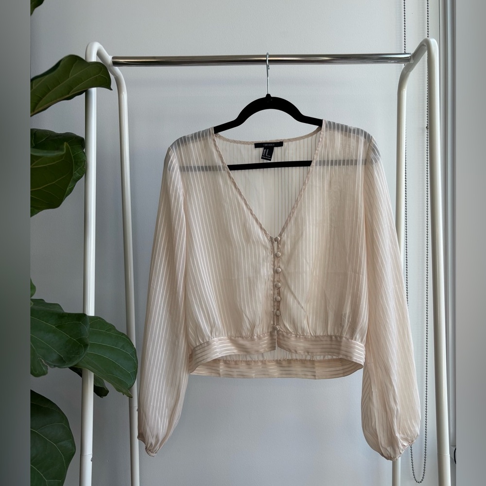 FOREVER 21 | Sheer romantic striped blouse with buttons M